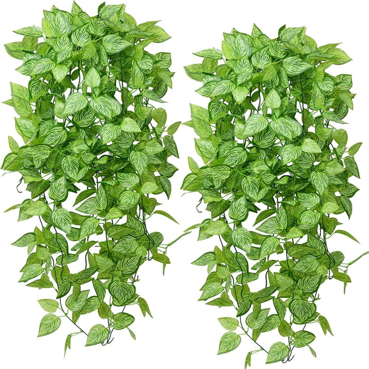 Artificial Hanging Plants 2pcs Fake Hanging Ivy Plants UV Resistant Plastic (Green) 9.8"D x 9.8"W x 44"H